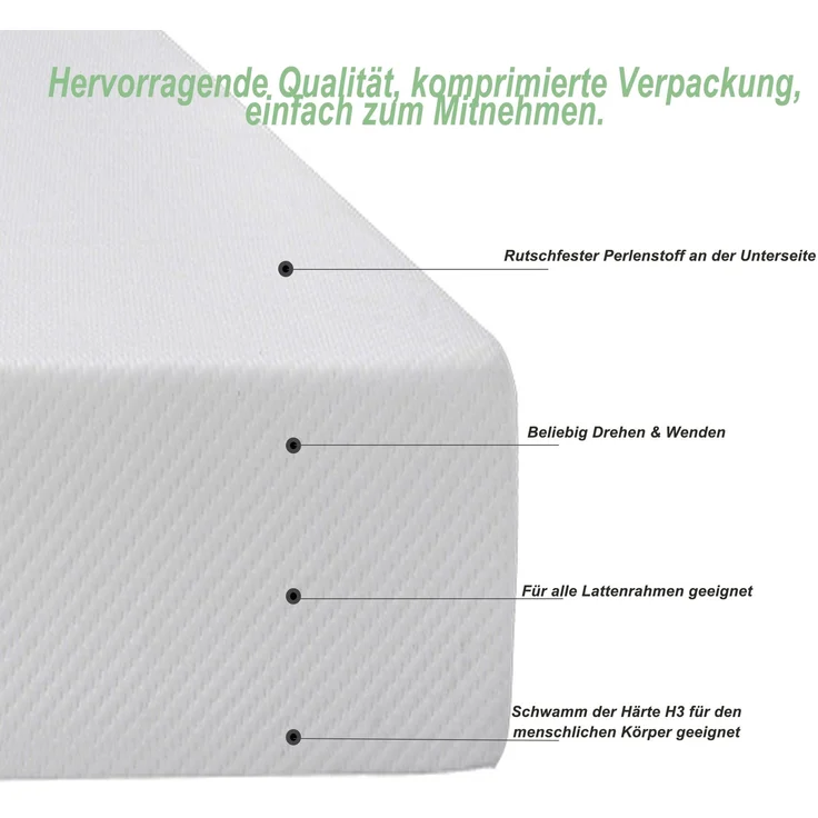 Matratze 90x200 cm, Taschenfederkernmatratze mit Anti-Rutsch-Noppen, Öko-Tex zertifiziert, Härtegrad H3, Weiß – Bild 5