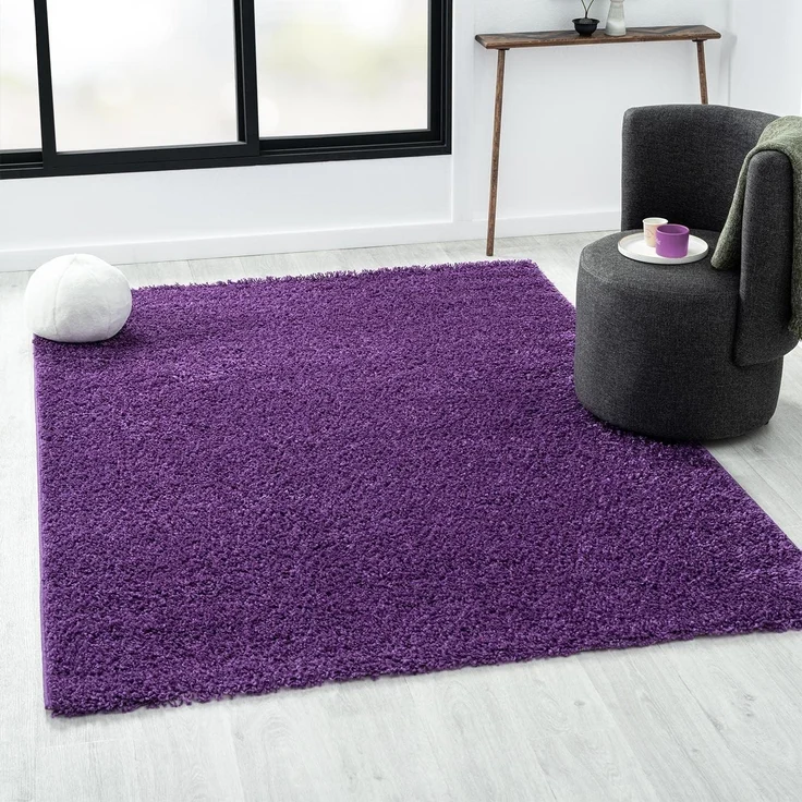VIMODA Teppich Prime Shaggy Hochflor Langflor Einfarbig Modern Lila für Wohnzimmer, Schlafzimmer, kinderzimmer, Maße:Ø 120 cm Rund – Bild 4