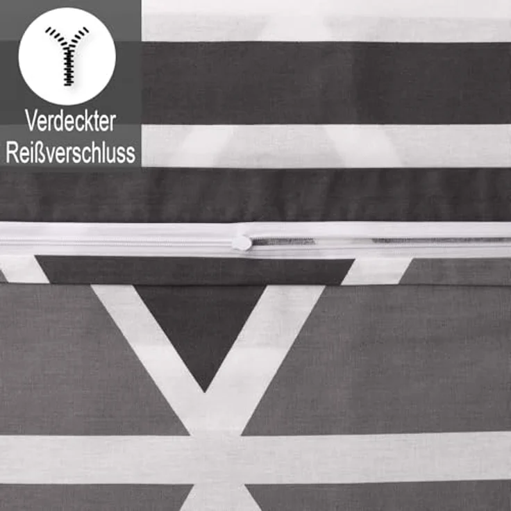 Buymax Bettwäsche Memento, Bettgarnitur, Bettbezug Set, Renforce: 100% Baumwolle, 4 teilig, mit Reißverschluss, modern, Karo, Streifen, Grau, Weiß, 135x200 cm – Bild 5