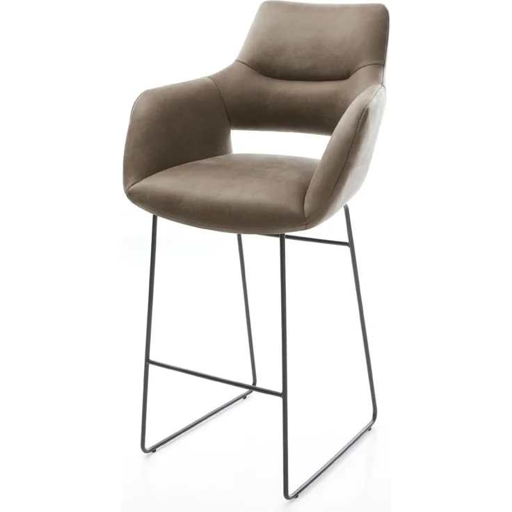Barstuhl Yago-Flex Mikrofaser Taupe Vintage Kufengestell Metall Schwarz Taschenfederkern – Bild 2