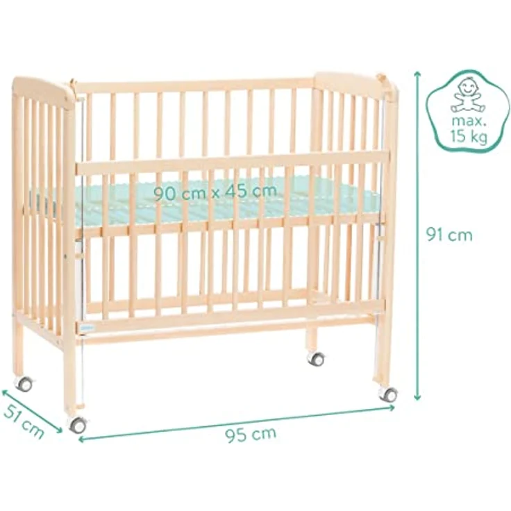 Fillikid 2in1 Beistellbett Nino, Höhenverstellbar von 48 bis 60 cm, aus Buchen-Massivholz, Natur – Bild 7