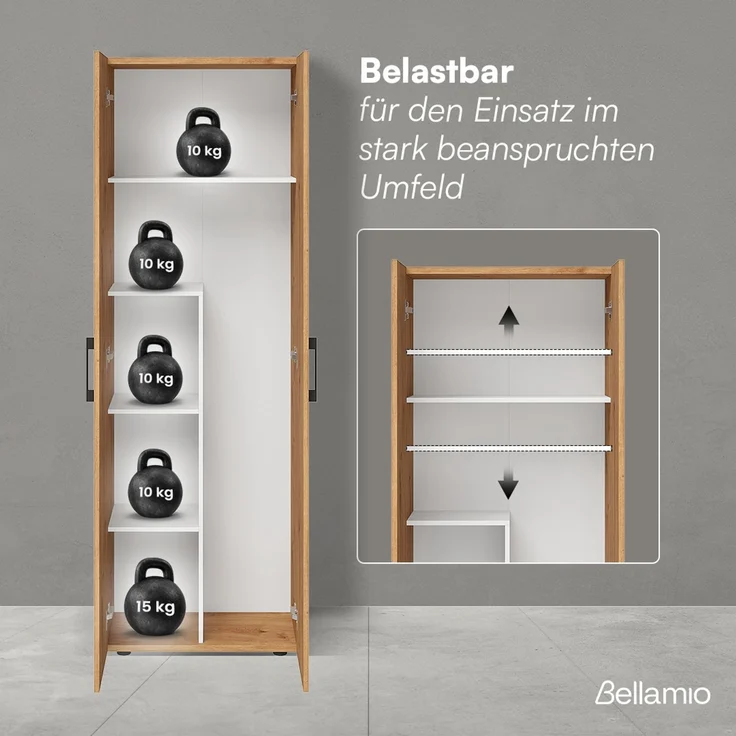 Bellamio 'Apol' Mehrzweckschrank, Eichenoptik, 176x33x60 cm, Besenschrank mit Staubsaugerfach und 4 weiteren Fächern – Bild 4