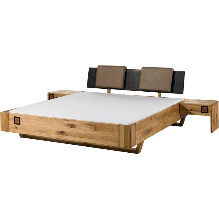 Bett inkl. Nachttische und Kopfteilkissen taupe Wildeiche 140x200x86 natur geölt/lackiert KITZBÜHEL #268 – Bild 11