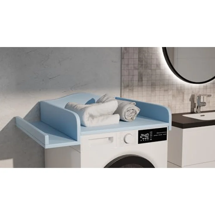 regalik Wickelaufsatz für Waschmaschine – Wickelauflage 60x70 cm – Laminierte Holzplatte – Hellblau – 82 x 72 x 10 cm – Sicherer & Platzsparender Wickeltischaufsatz – Bild 5