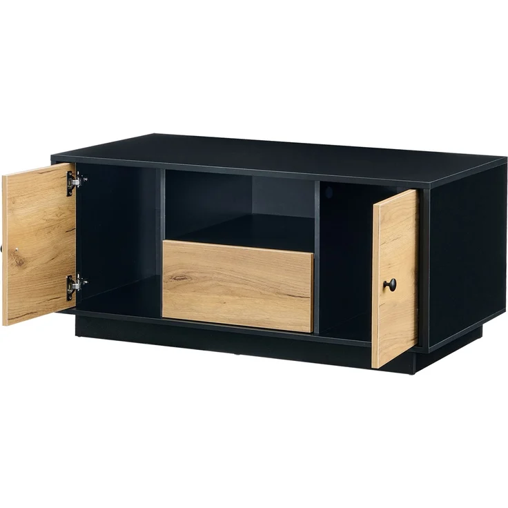 Couchtisch 100 x 50 x 45 cm, mit Schubladen, mit Ablagefächern, aus Spanplatte, Mattschwarz / Naturfarben – Bild 8