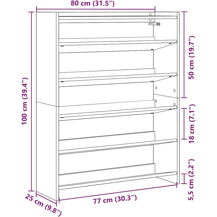vidaXL Schuhregal Artisan-Eiche 80x25x100 cm Holzwerkstoff 859904 – Bild 8