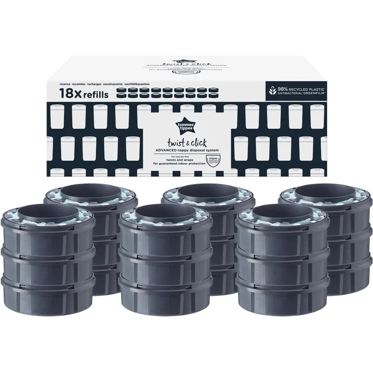 Tommee Tippee 18er Pack Nachfüllkassetten Greenfilm f. Twist & Click Windeleimer
