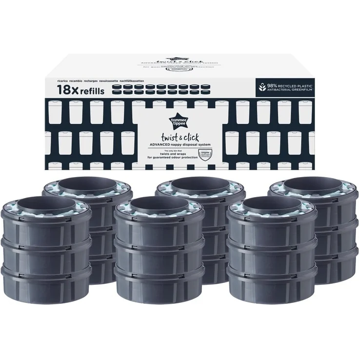 Tommee Tippee 18er Pack Nachfüllkassetten Greenfilm f. Twist & Click Windeleimer – Bild 1