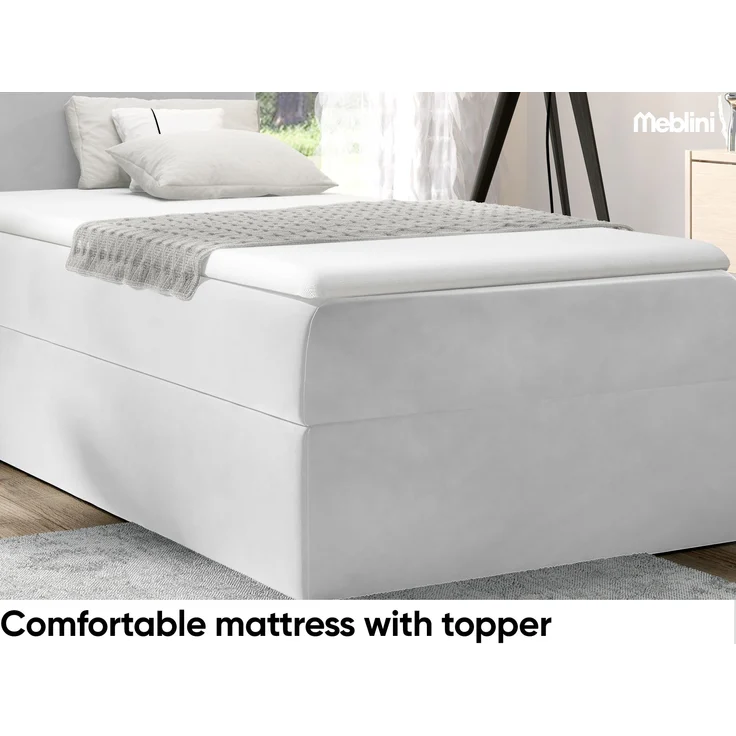MEBLINI Kinderbett mit Bettkasten MINO 1 100x200 Rechts – H3/Hellgrau Samt Gepolstert Einzelbett mit Matratze - Polsterbett mit Stauraum - Bett mit Kopfteil – Stauraumbett – Bild 4