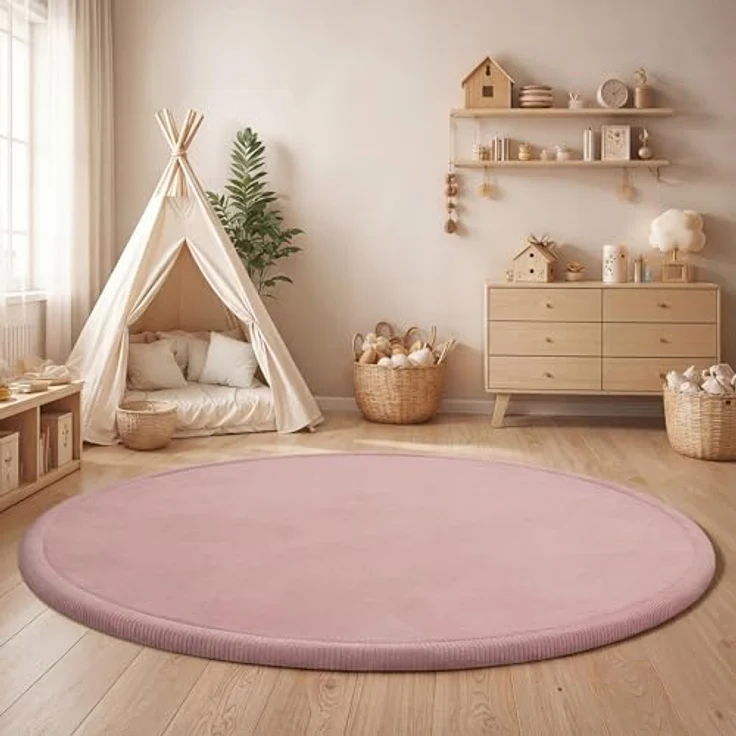 Paco Home Teppich Kinderzimmer Kinderteppich Baby Spielteppich Krabbeldecke Krabbelmatte Weich rutschfest Jungen Mädchen Deko, Grösse:200 cm Rund, Farbe:Pink – Bild 2
