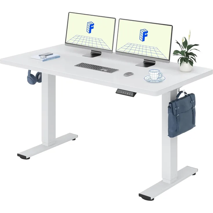 Flexispot EG1 Höhenverstellbarer Schreibtisch Elektrisch 2-Fach-Teleskop mit Tischplatte (Weiß, Gestell Weiß, 140x70 cm)