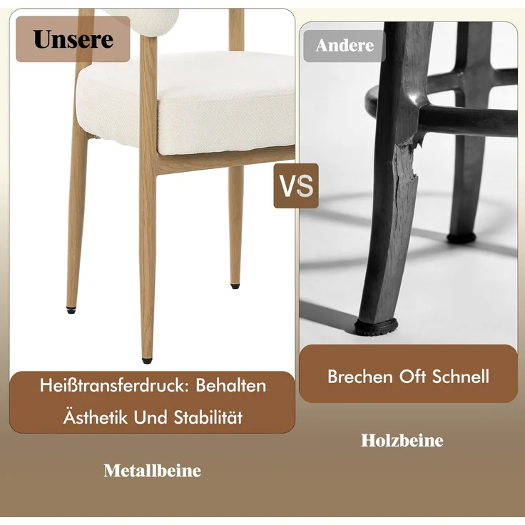 Merax Esszimmerstuhl Gestell aus Metall in Holzoptik Natur, Bezug aus Plüschstoff (Set, 4 St), 4er Set Polsterstühle Armlehnstuhl Küchenstuhl Wohnzimmer Beige – Bild 8