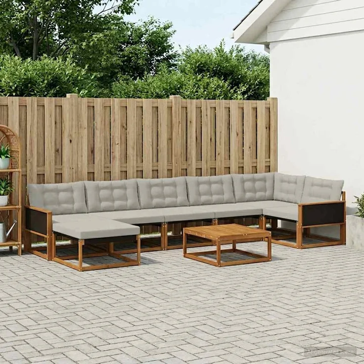 vidaXL Outdoor-Sofagarnitur mit Kissen 8 pcs Natürlich und Hellgrau 3381575 – Bild 1