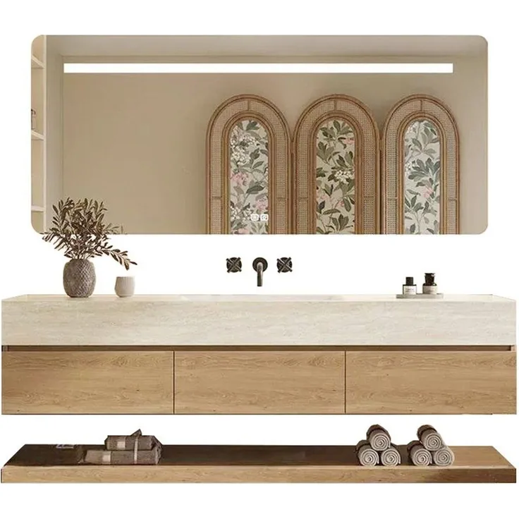 Muxing Badmöbel-Set Wandhängendes Badmöbel Set mit Sinterstein Waschbecken, (Set, 4-St)