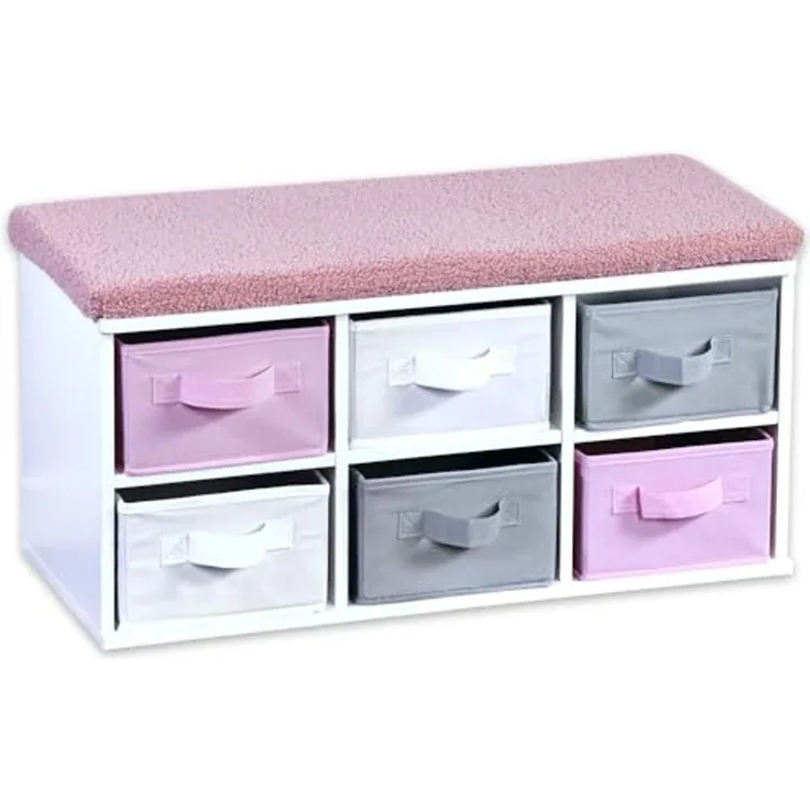 Kesper | Kinder-Sitzbank mit Sitzkissen, Material: FSC-zertifizierte Faserplatte, Maße: 68x29,5 cm, H: 33cm, Farbe: weiß, grau, rosa | 17739 13