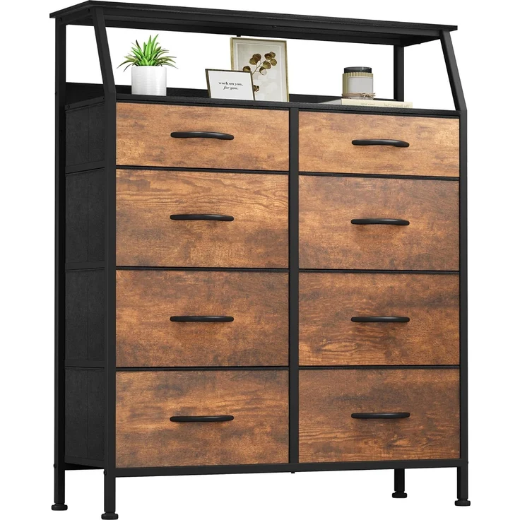 YITAHOME Kommode, Schrank, Aufbewahrungsschrank, 8 Schubladen aus Stoff mit Griffen, Aufbewahrungskommode, Gabardin aus verrottetem Holz – Bild 1