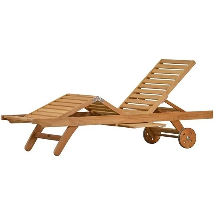 Kai Wiechmann Gartenliege Hochwertige Teak Sonnenliege mit Knick als stilvolle Relaxliege, verstellbare Teak-Liege mit Rädern und Tablett – Bild 4
