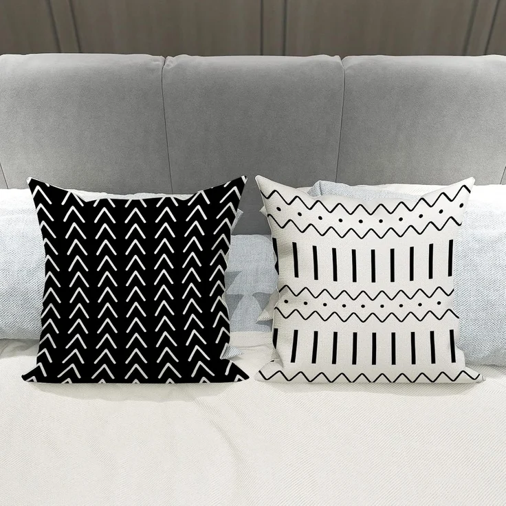 Kissenbezüge 45 × 45 cm 4er-Set Schwarz, Moderne Outdoor Leinen Dekokissen für Sofa Bett Auto – Bild 4