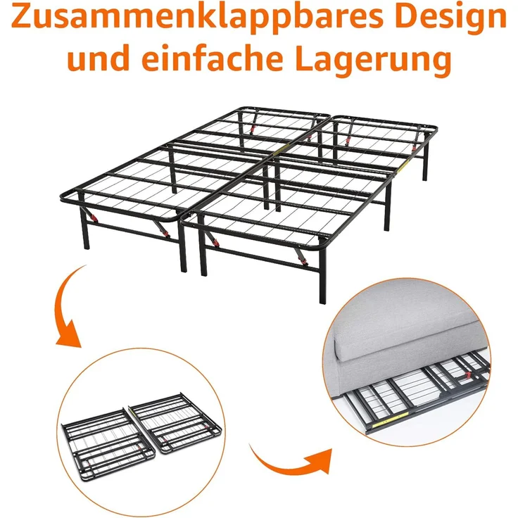 Amazon Basics Klappbares Plattform-Bettgestell, kein Werkzeug für Montage erforderlich, Unterbettaufbewahrung, 135x190 cm – Bild 5