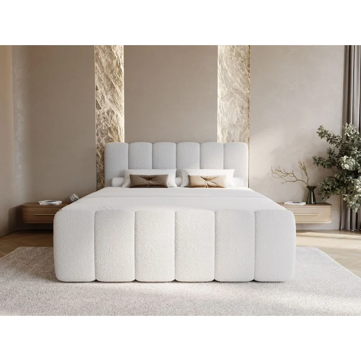 GRAINGOLD Cloud Boxspringbett 180x200, Bett mit Bettkasten, Bouclé-Stoff, mit Kopfteil, Grau – Bild 3