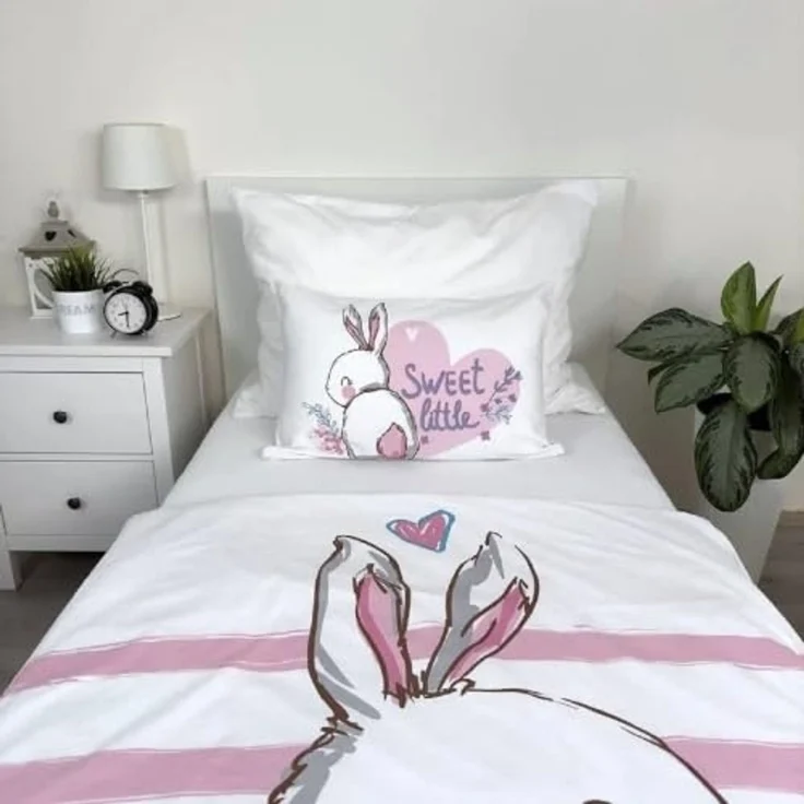 Baby Bettwäsche Bunny rosa mit Hase 100x135 + 40x60 cm – Bild 5