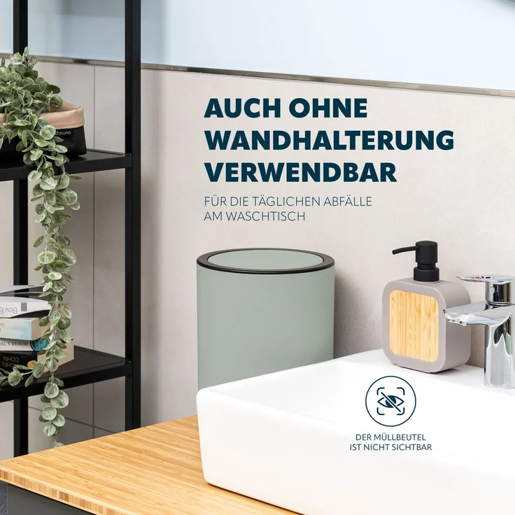 bremermann Kosmetikeimer SAVONA Softtouch inkl. Wandhalterung 5,5 Liter Kunststoff salbei – Bild 4