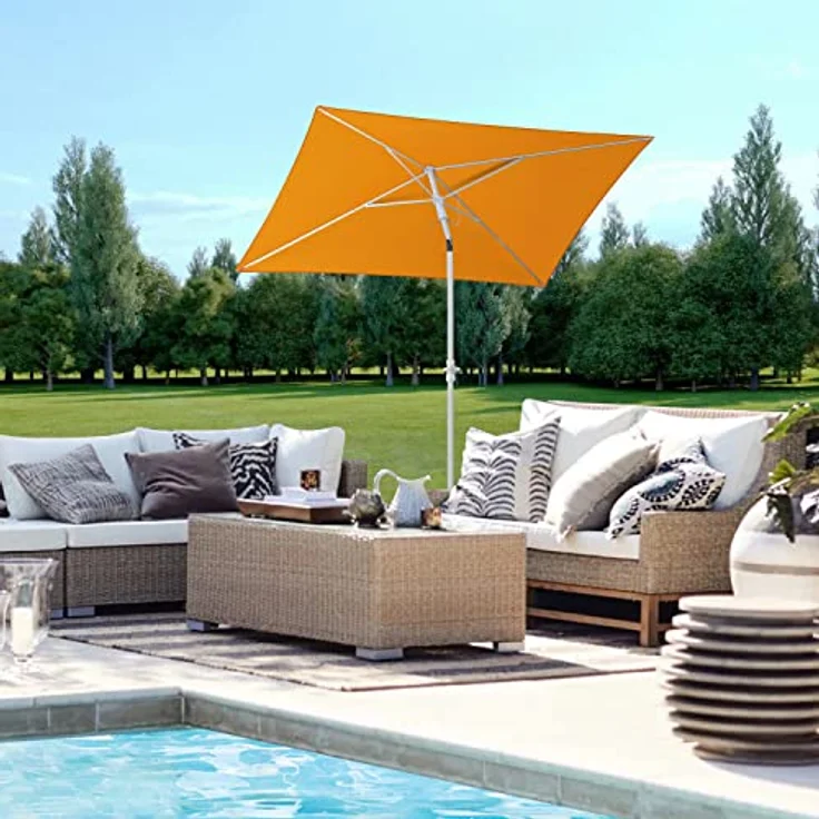 Sekey 180 × 125 cm Sonnenschirm mit Schutzhülle, Balkonschirm Gartenschirm Terrassenschirm, Sonnenschutz UPF50+, Kippbar, Höhenverstellbar, Rechteckig- Orange – Bild 9