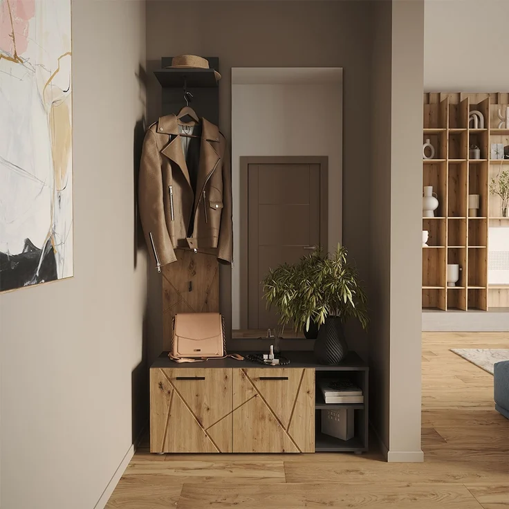 Garderobe Irma Anthrazit/Artisan 106 x 43 cm Set mit Schuhschrank und Garderobenpaneel Vicco – Bild 3