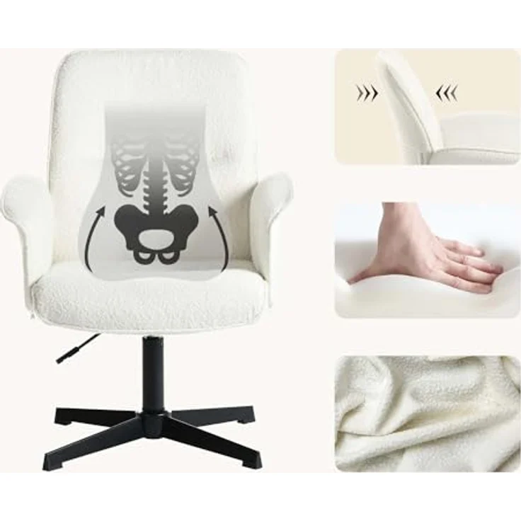 MEUBLE COSY Bürostuhl 5er Ergonomisch Schreibtischstuhl mit höhenverstellbar Armlehnen 360° Drehbar Schminkstuhl Sessel für Büro Wohnzimmer Schlafzimmer Vanity, Bouclé Frottier, Weiß – Bild 5