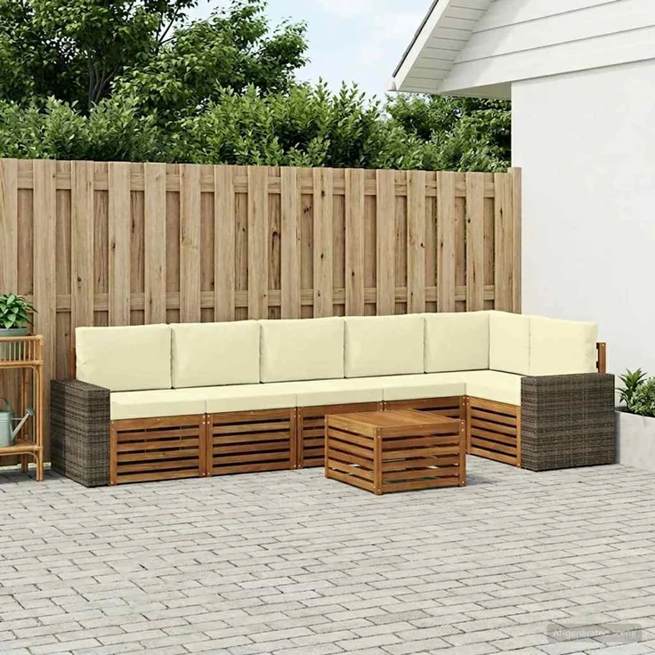 vidaXL Outdoor-Sofagarnitur 7 stk. 6-Sitzer Natur und Creme 3384456 – Bild 1