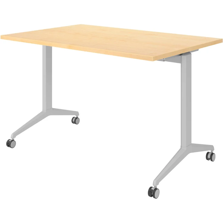 bümö Seminartisch klappbar fahrbar 120x80 cm Ahorn, Gestell silber - Klapptisch staffelbar, mit vier Doppelrollen Büro Schulungstisch, KFZ12-3-S – Bild 1