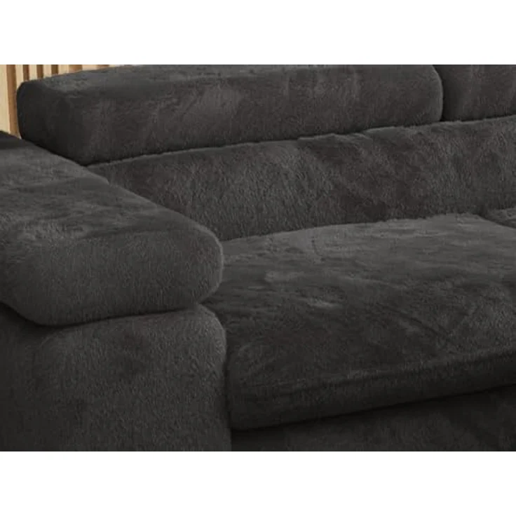 Ecksofa mit Bettfunktion, Modern Sofa, L-form, Einstellbare Kopfstützen, Bettkasten - PETER - Dunkelgrau Plüsch - rechts – Bild 6