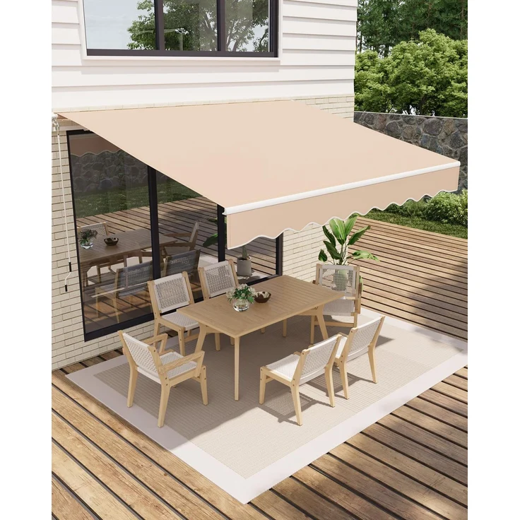 GarveeHome Gelenkarmmarkise 350x250 cm, UV50+ & wasserabweisend, mit Kurbel & Wandhalterung Länge + Winkel einstellbar, Markise für Terrasse & Balkon, Sonnenschutz Balkonmarkise Gelenkmarkise