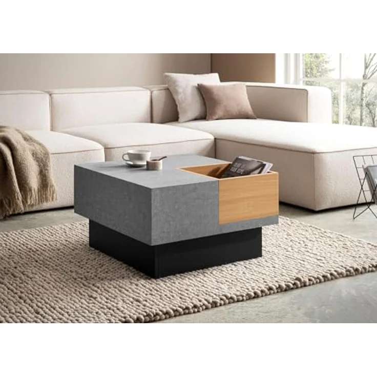 Livetastic Couchtisch Grau, quadratisch, Holzwerkstoff in Betonoptik, 65x40x65 cm, offenes Fach, einfacher Aufbau – Bild 4