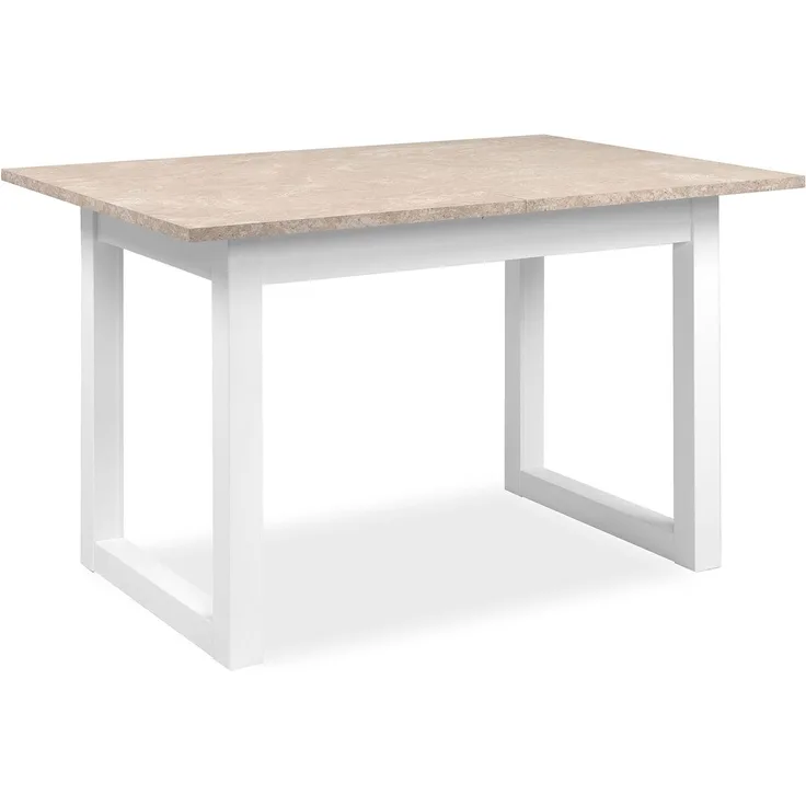 Esstisch ausziehbar 120x80 cm Weiß Sandstein Wohnzimmertisch Holz Küchentisch Esszimmertisch Holztisch Tisch