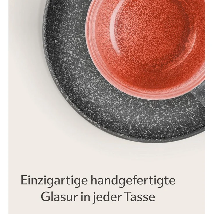 Cosumy Cappuccinotasse Cappuccino Tassen mit Untertassen 4er Set rot, 8-tlg, Keramik, 200 ml Steingut mit reaktiver Glasur - hält lange warm – Bild 3