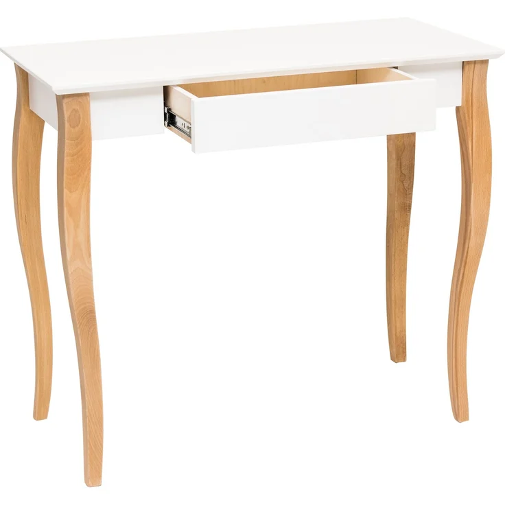 Ragaba Schreibtisch mit Schublade, MDF & Massives Buchenholz, 85x40 cm, Weiß – Bild 2