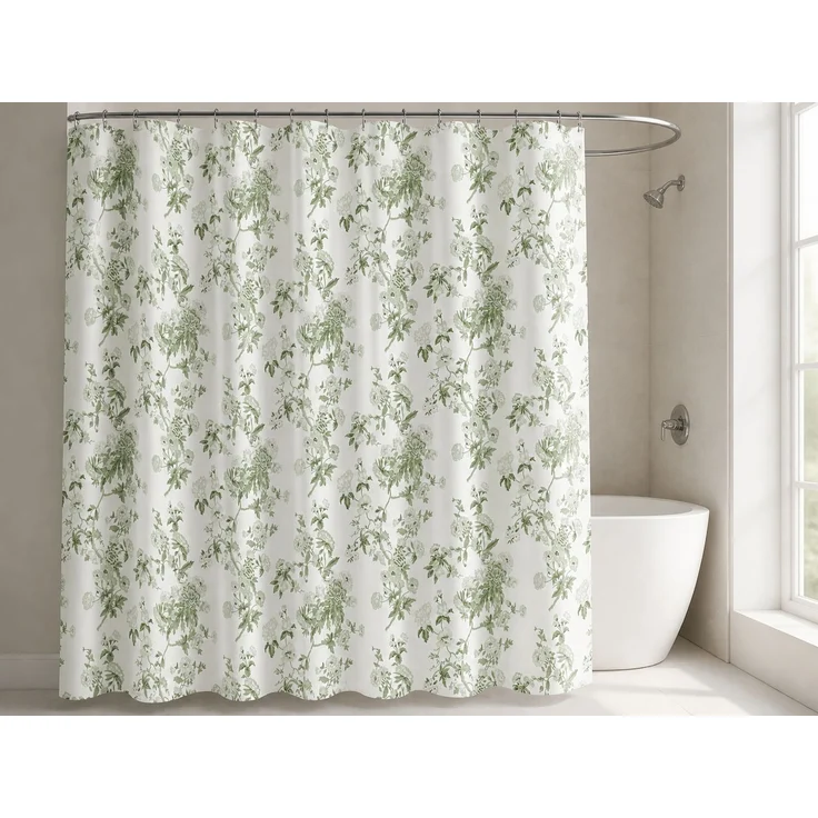 Wasserdichter Duschvorhang mit Blumenmuster für Badezimmer Grün-Weiß, 90x180 cm – Bild 2