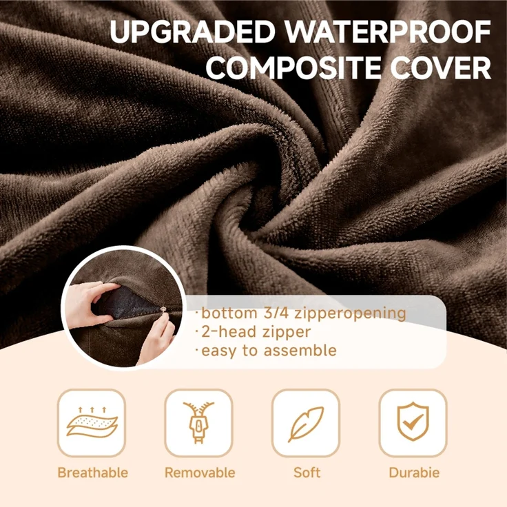 Wohnora-120 Sitzsack,Sitzsackstuhl, Sofa für Erwachsene,weicher und bequemer Lesestuhl,,geeignet für Schlafzimmer, Balkone und andere Orte,H 60cm x T 120cm x B 120cm,Braun – Bild 2