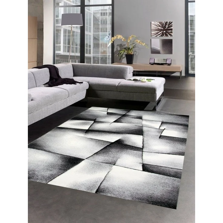 Carpetia Teppich Moderner Teppich Kurzflor Wohnzimmerteppich grau schwarz weiss, rechteckig, Höhe: 13 mm – Bild 2