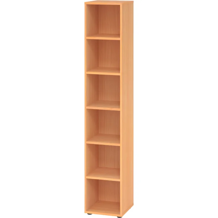 bümö Regal Buche, Standregal aus Holz für 6 Ordnerhöhen - Bücherregal groß 40 cm schmal, Aktenregal für Ordner & Bücher, großes Büroregal, Holzregal, Ordnerregal, Buchregal, 964RE-6