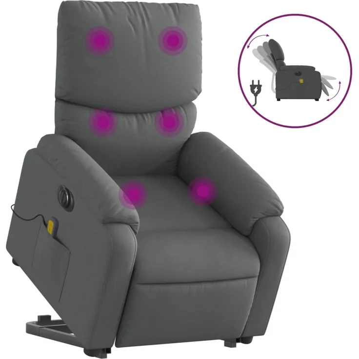vidaXL Elektrischer Massagesessel mit Aufstehhilfe Dunkelgrau Stoff 3204861