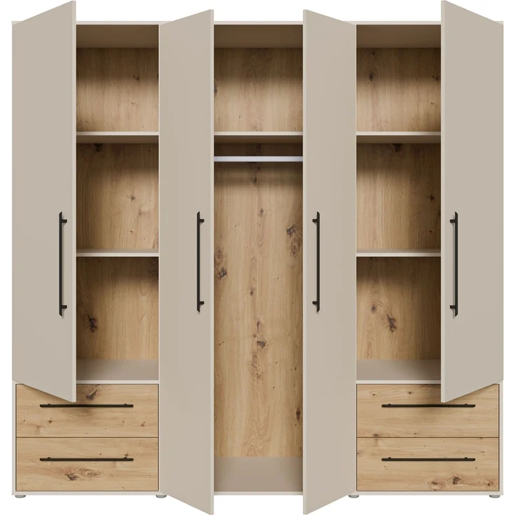 Drehtürenschrank >MOKKARIS< sandfarbig / Artisan Eiche Dekor - 205,9x200,1x58,8cm (BxHxT) – Bild 4