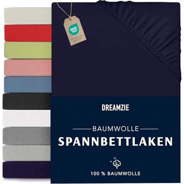 Dreamzie - Spannbettlaken 70x190/200cm - Baumwolle Oeko Tex Zertifiziert - Dunkelblau - 100% Jersey Spannbetttuch 70x190/200 – Bild 2