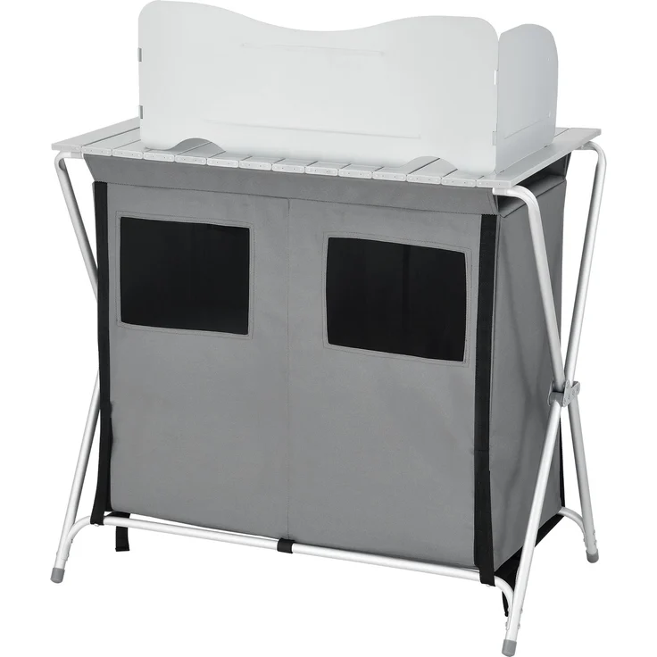 Campingschrank Tullinge mit Arbeitsplatte und Windschutz 80x50,5x104,5cm Dunkelgrau en. casa – Bild 5