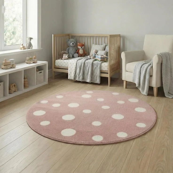 Jimri Kinderteppich DOTS l Pünktchen Gepunktet | Farbe: Beige Blau Rosa | Kinderzimmer/Jugendzimmer – Bild 1