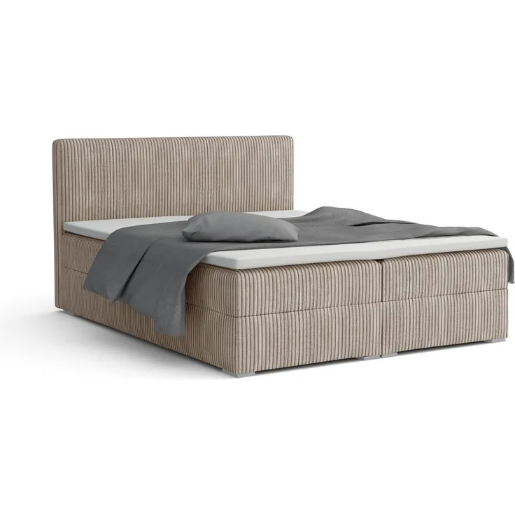 Deine Möbel 24 Boxspringbett LON IV Boxspring Komplettbett Polsterbett Bonellfederkernmatratzen (Cord Beige Creme Grau Dunkelgrau Graphit Schwarz, 1-St, Boxbett Cord Cord-Samt 140x200 160x200 180x200 200x200), inkl. Bettkasten Topper Matratzen H3 H4
