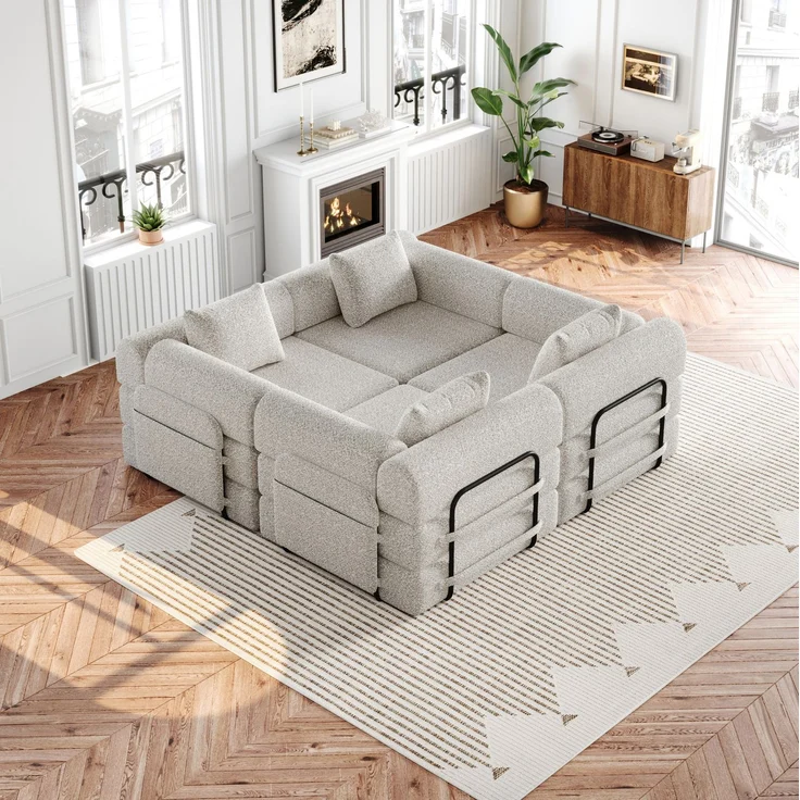 Schlafsofa aus Chenille, 2-in-1 mit Armlehnen-Ablagefach, 69,8x183,8x91,4 cm, cmKhaki – Bild 2