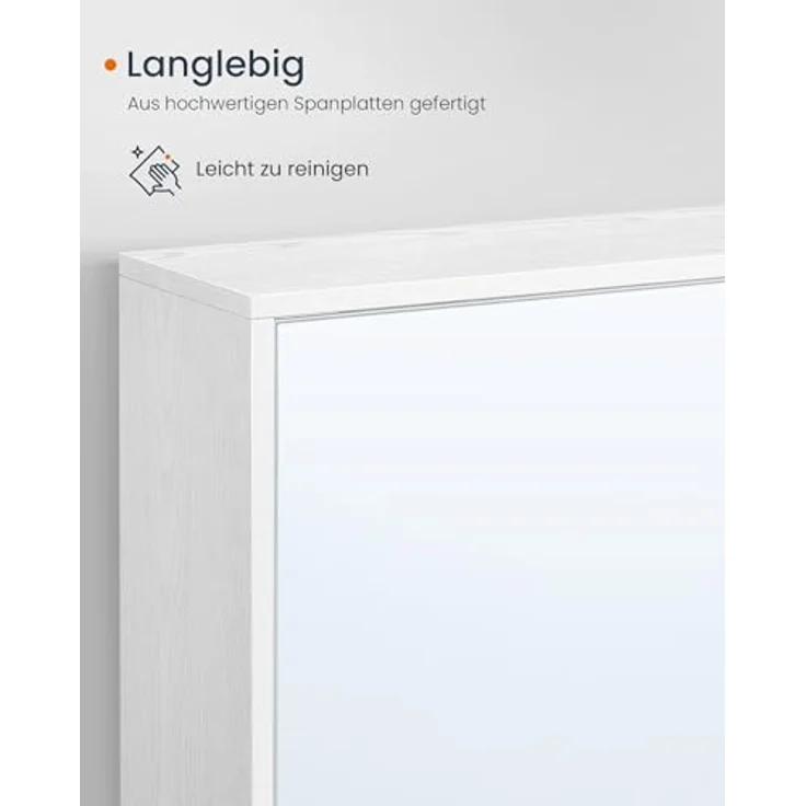 SONGMICS HOME Spiegelschrank, Badezimmerschrank, superschnelle werkzeuglose Montage, Toolless-Technologie, Badspiegel, verstellbare Ablagen, modern, 15 x 60 x 55 cm, schneeweiß BBC114WE01 – Bild 8