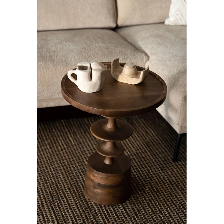 DutchBone Beistelltisch Cath aus massivem Mangoholz mit Walnuss-Finish, rund Braun 46x46x58 cm – Bild 6